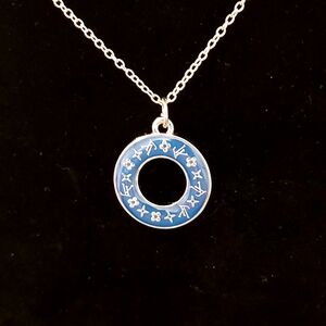 Upcycled Designer Brand Elegant Blue Pendant Necklace #24